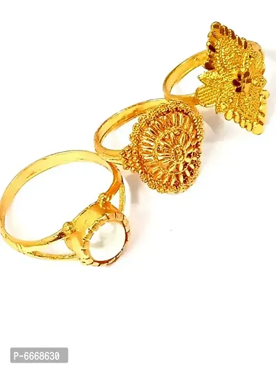 Trendy Beautiful Gold-Plated Women and Girls Rings 3 Combo-thumb0