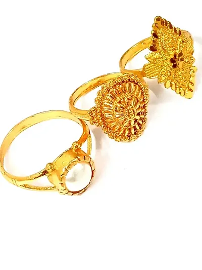 Trendy Beautiful Gold-Plated Women and Girls Rings 3 Combo