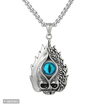 Vintage Alloy Illuminati Egyptian Eye of Horus Halloween Flame Skull Necklace Pendant with 24 inch Stainless Steel Round Box Chain for Men  Boy
