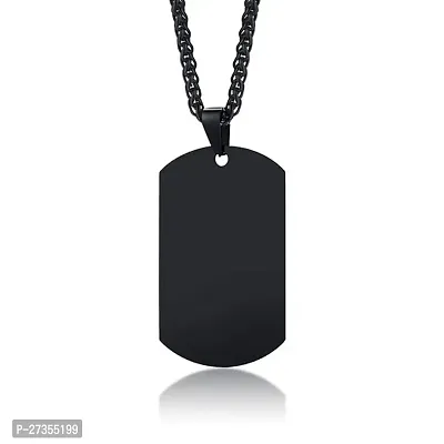 instaZONE - High Polishing Stainless Steel Black Color Dog Tag Pendant Necklace with 24 inch Box Chain for Men  Boy