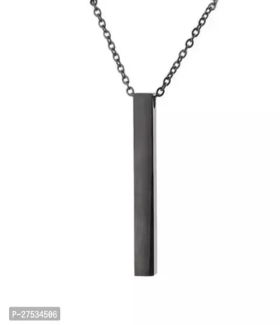 instaZONE- Fancy Black 3D Cuboid Vertical Bar Stick Locket Pendant 24 inches Chain Stainless Steel Pendant Set Boys Mens-thumb0