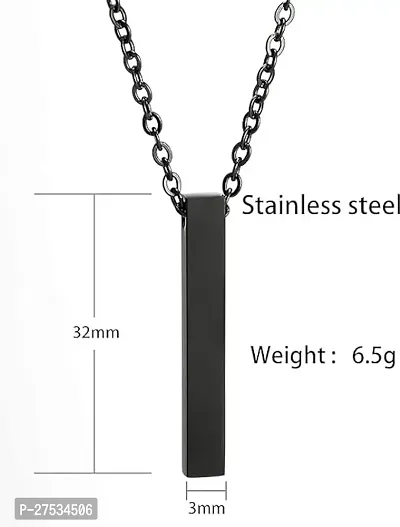 instaZONE- Fancy Black 3D Cuboid Vertical Bar Stick Locket Pendant 24 inches Chain Stainless Steel Pendant Set Boys Mens-thumb3