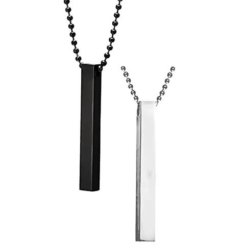 instaZONE Pure 316L Stainless Stylish 3D Cuboid Vertical Bar Stick Locket Pendant Necklace Chain for Men and Boys (pack of 2)