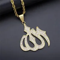 InstaZONE Almighty Allah God Muslim Islamic Big Symbol Gold Plated Brass Locket Pendant with 24inch Twist Rope Chain for Men's  Boys-thumb4