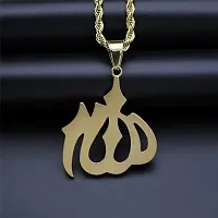 InstaZONE Almighty Allah God Muslim Islamic Big Symbol Gold Plated Brass Locket Pendant with 24inch Twist Rope Chain for Men's  Boys-thumb1
