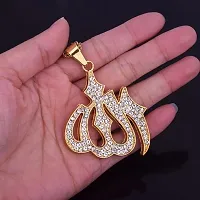 InstaZONE Almighty Allah God Muslim Islamic Big Symbol Gold Plated Brass Locket Pendant with 24inch Twist Rope Chain for Men's  Boys-thumb2