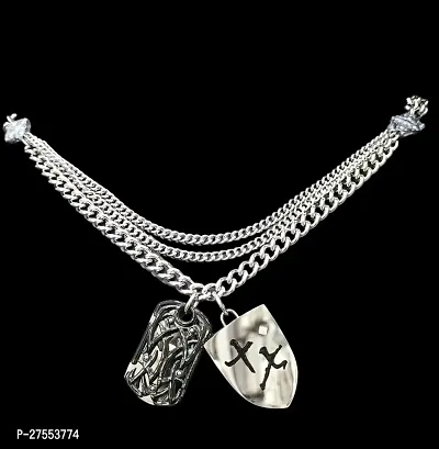 Silver Street Chic Titanium Steel Double Chain  Double Pandent Stainless Steel Necklace-thumb0
