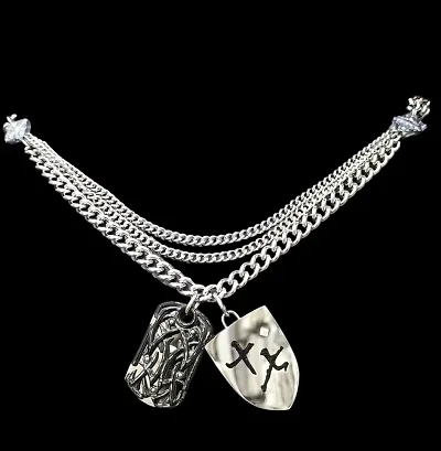 Silver Street Chic Titanium Steel Double Chain  Double Pandent Stainless Steel Necklace
