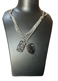 Silver Street Chic Titanium Steel Double Chain  Double Pandent Stainless Steel Necklace-thumb4
