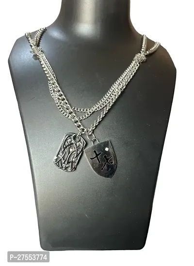Silver Street Chic Titanium Steel Double Chain  Double Pandent Stainless Steel Necklace-thumb5