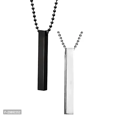 instaZONE Pure 316L Stainless Steel Stylish Silver- Black 3D Cuboid Vertical Bar-Stick Locket Pendant Necklace Chain for Men and Boys (pack of 2)-thumb0