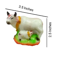 Templeshop Cow with Calf<br> Marble Dust Hand Painted Cow with Calf God Figure Showpiece Decor (3.5x2x2.5 Inches), White-thumb1