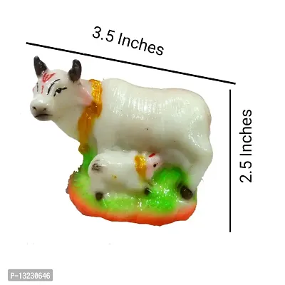 Templeshop Cow with Calf<br> Marble Dust Hand Painted Cow with Calf God Figure Showpiece Decor (3.5x2x2.5 Inches), White-thumb2