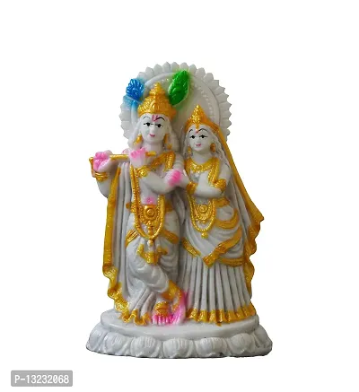 Templeshop Marble Polyresin Radha Krishan Statue, Multicolour Radha Krishna with Peacock Perfect Addition in Your Worship 19 Centimeters (White)