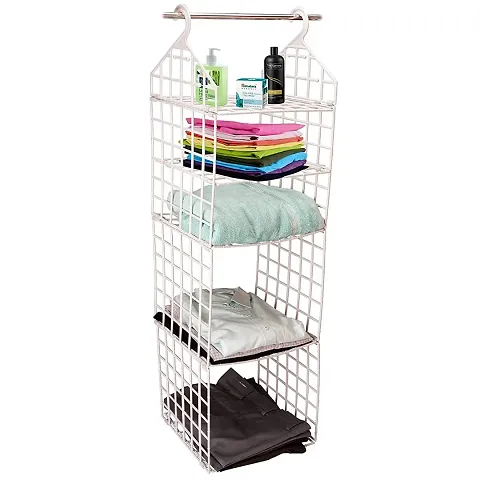 BLACK KING SCMart 5 Layer Folding Clothes Storage Racks Dormitory Closet for Students Wardrobe Shelves Hanging Organizer Storage Holders & Racks - White