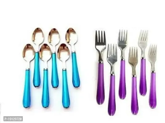 Spoons Sets Stainless Steel Medium Dinner/Table Spoon Set with Plastic Handle Set of 12 pcs (Multicolor) Color may vary