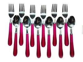 Spoons Sets Stainless Steel Medium Dinner/Table Spoon Set with Plastic Handle Set of 12 pcs (Multicolor) Color may vary-thumb1