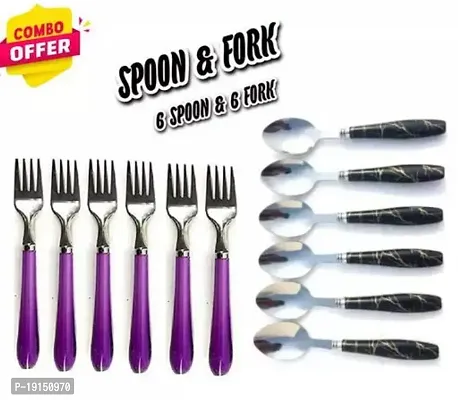 Spoons Sets Stainless Steel Medium Dinner/Table Spoon Set with Plastic Handle Set of 12 pcs (Multicolor) Color may vary-thumb3