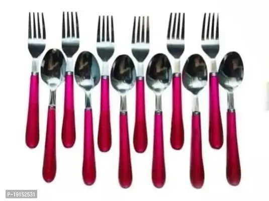 Spoons Sets Stainless Steel Medium Dinner/Table Spoon Set with Plastic Handle Set of 12 pcs (Multicolor) Color may vary-thumb3