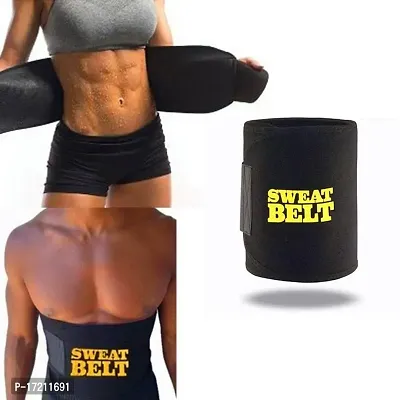 Classic Adjustable Sweat Generating Fat Burner Belly Tummy Yoga Wrap Black Exercise Body Slim Look Waist Shapewear Belt Free Size With Measuring Tape Belt Premium Waist Trimmer-thumb0