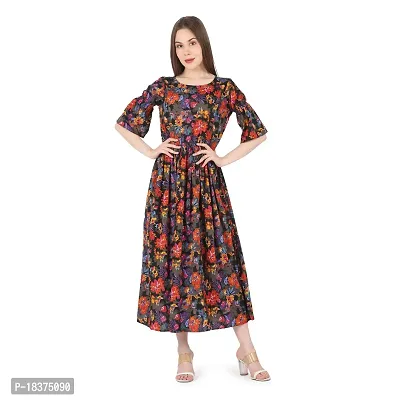 FASHIONS 360 Floral Printed Gown Dress for Women Black-Red