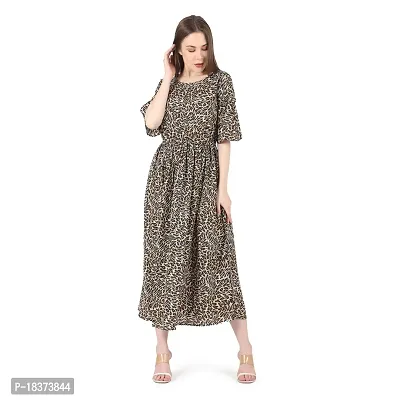 FASHIONS 360 Leopard Printed Gown Dress for Women Brown