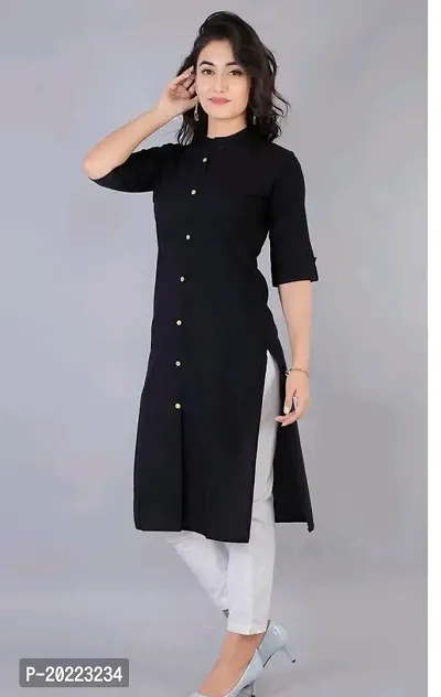 A-Line Black  Cotton Kurta For Women-thumb0