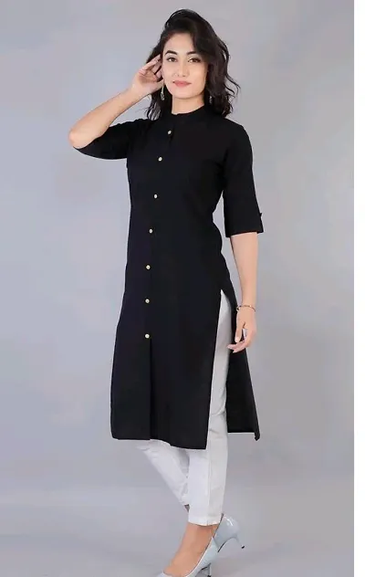 Latest Beautiful Cotton Blend Straight Solid Kurti