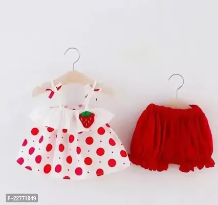 Elegant Red Cotton Colourblocked Frock With Bottom Set For Girls-thumb0