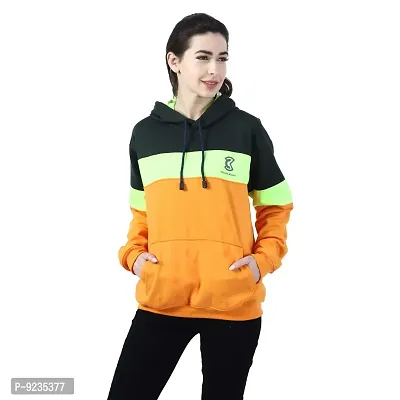 Chanda Khuba Women's Dark Green Neon Green  Mustard Orange Sweatshirt Full Sleeve Kangaroo Pocket Pullover Hoodies - CKHD-G-02-01-S