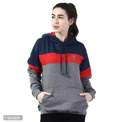 Chanda Khuba Women's Dark Blue Red  Dark Melange Sweatshirt Full Sleeve Kangaroo Pocket Pullover Hoodies - CKHD-G-02-04-S