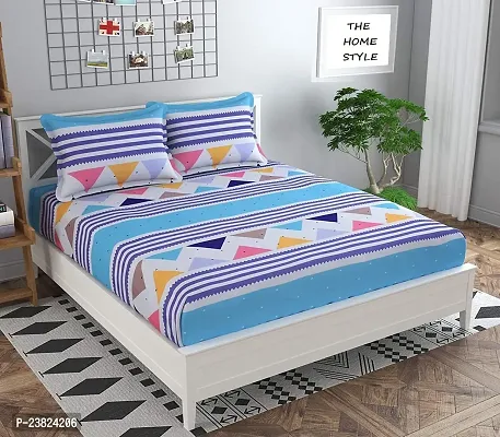 Comfortable Glace Cotton Printed Double Bedsheet with Pillow Covers