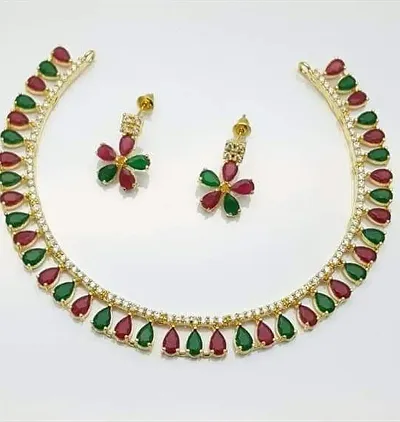 Beautiful Single Line Stone Necklace with Earrings Set
