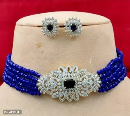 Beautiful Brass Blue Choker Jewelry Set-thumb0