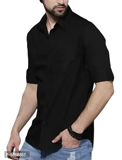 Trendy Cotton Blend Shirt Black-thumb2