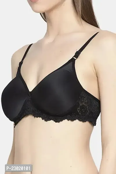 Quttos Wired Satin Finish T-shirt Bra Panty Set - Black (30B)