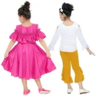 Cotton Blend Self Pattern A-Line Dress with Top ad Bottom Set for Girls Pack of 2-thumb2