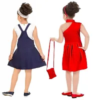 Stylish Cotton Blend Self Pattern Dresses For Girls (Pack Of 2, Navy Blue, Red)-thumb2