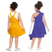 Stylish Cotton Blend Self Pattern Dresses For Girls (Pack Of 2, Yellow, Blue)-thumb2