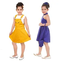 Stylish Cotton Blend Self Pattern Dresses For Girls (Pack Of 2, Yellow, Blue)-thumb1