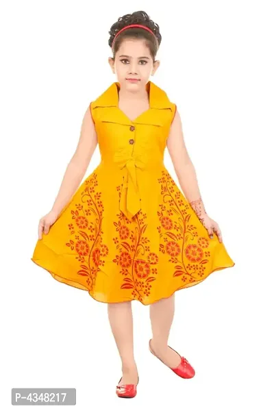 Girls Midi/Knee Length Casual Dress  (Yellow, Sleeveless)-thumb0