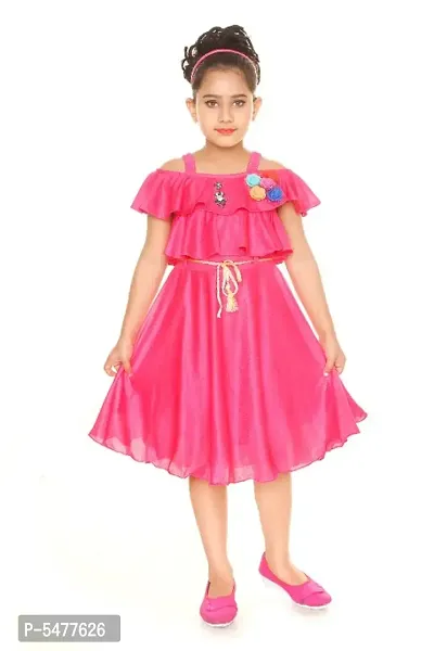 Girls Midi/Knee Length Festive/Wedding Dress  (Pink, Fashion Sleeve)