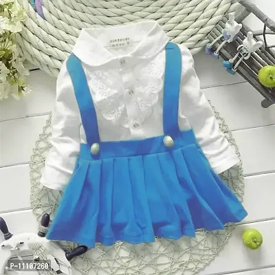 Blue Partywear Crepe Dress for Girls-thumb0