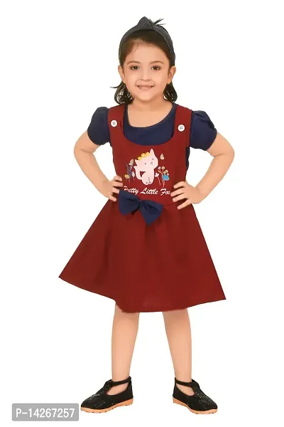 Baby Girls Casual Top Dungaree  (Maroon  Blue)