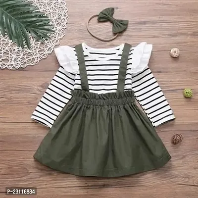 Baby Girls Party Printed Polyster  Blend Top  Dungaree BOTEL GREEN STRIPE