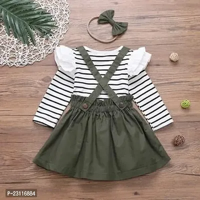 Baby Girls Party Printed Polyster  Blend Top  Dungaree BOTEL GREEN STRIPE-thumb3