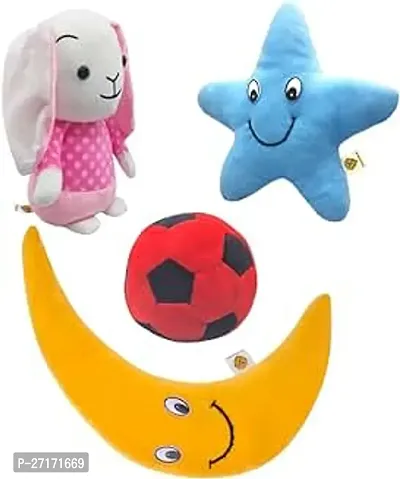 Stylish Toys Polyester Combo Product Bunny In Dress 20 Cm Cute, Moon 64 Cm,Teddy Ball And Blue Star Fish Plush/Soft Toy For Boys