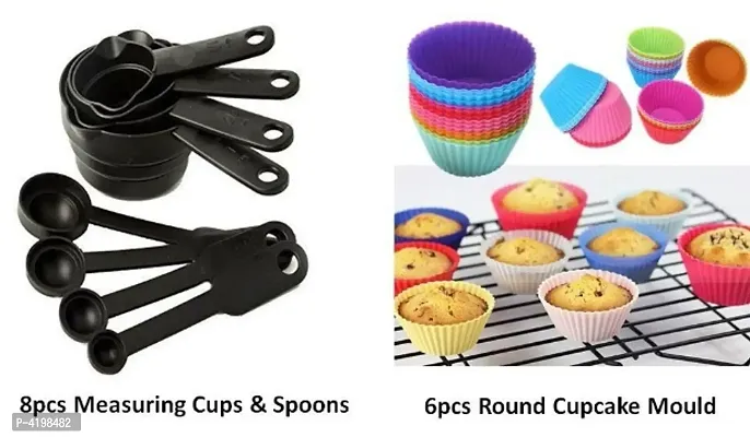 Combo Of 8 Pieces Measuring Cups  Spoon  6 Pieces Of Cupcake Mould-thumb0