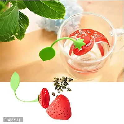 Red Strawberry Shape Silicone Herbal Green Tea Infuser Filter Strainer set -2