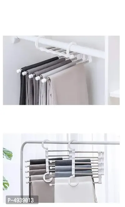 Pack Of 2 Hanger 5 in 1 Multifunctional Magic Pants Hanger Adjustable Storage Rack Hanging Closet Space Saver for Trousers Jeans